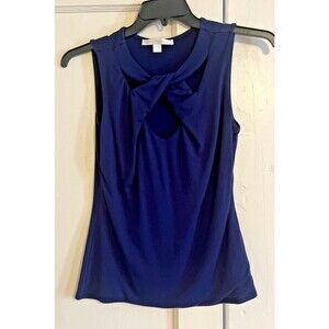 Boston Proper Blouse Women's Size M Navy Blue Sleeveless V-Neck Stretch Knot